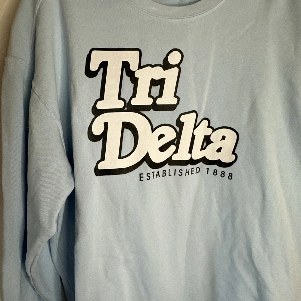 Comfort Colors Tri Delta Sweatshirt Pastel Blue Greek Sorority XL - Picture 4 of 6